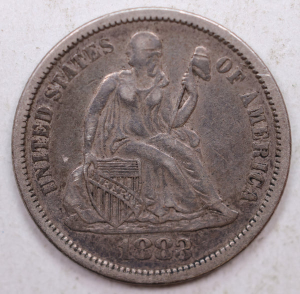 1883 Seated Liberty Dime, Collector Circulated Coin, Store Sale #DE766.
