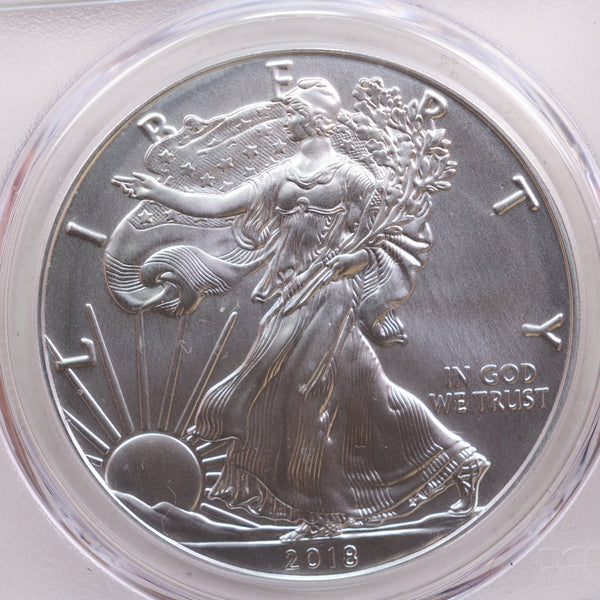 2018-W American Silver Eagle, Burnished Strike, PCGS Premier MS-70, Store# AE0227.