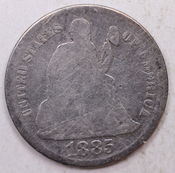 1885-S Seated Liberty Dime, Collectible Circulated Coin, Store Sale #DE770.