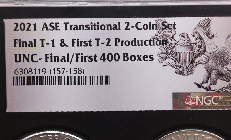 2021 American Silver Eagle, 2 Coin Set, Type 1 & 2, NGC Holder, Store SALE
