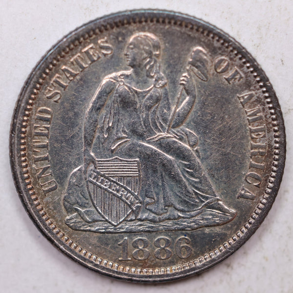1886 Seated Liberty Dime, Collectible Uncirculated Coin, Store Sale #DE771.