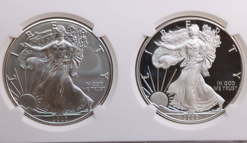 2020 American Silver Eagle, 2 Coin Set, NGC MS-70 & PF-70, Store SALE