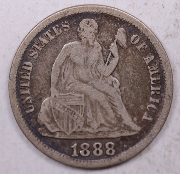 1888-S Seated Liberty Dime, Collectible Circulated Coin, Store Sale #DE776.