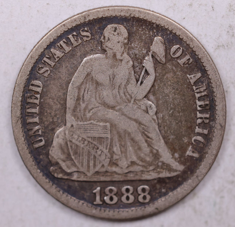 1888-S Seated Liberty Dime, Collectible Circulated Coin, Store Sale