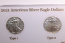 2021 American Silver Eagle, 2 Coin Set, Type 1 and 2, In Capital Holder, Store