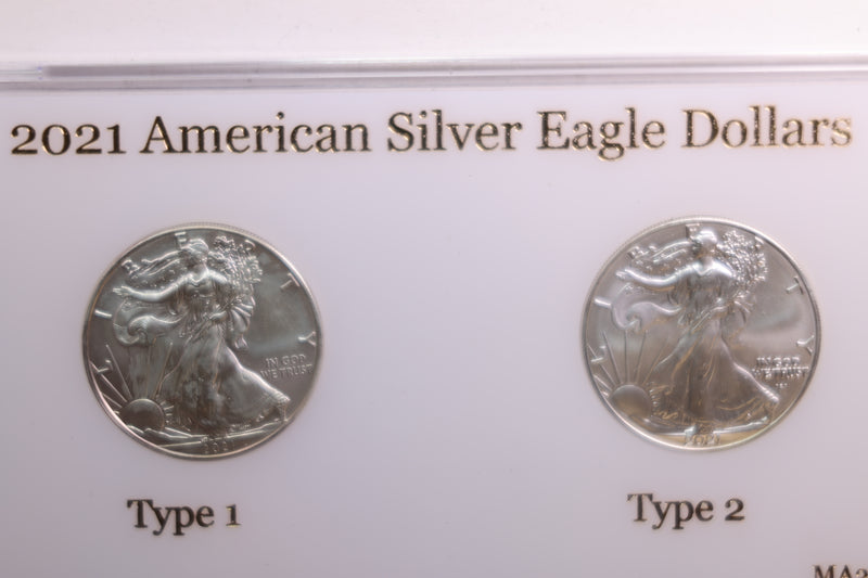 2021 American Silver Eagle, 2 Coin Set, Type 1 and 2, In Capital Holder, Store
