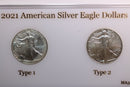 2021 American Silver Eagle, 2 Coin Set, Type 1 and 2, In Capital Holder, Store
