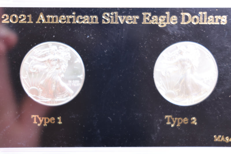 2021 American Silver Eagle, 2 Coin Set, Type 1 and 2, In Capital Holder, Store
