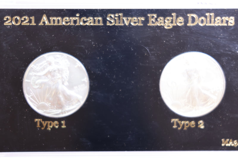 2021 American Silver Eagle, 2 Coin Set, Type 1 and 2, In Capital Holder, Store
