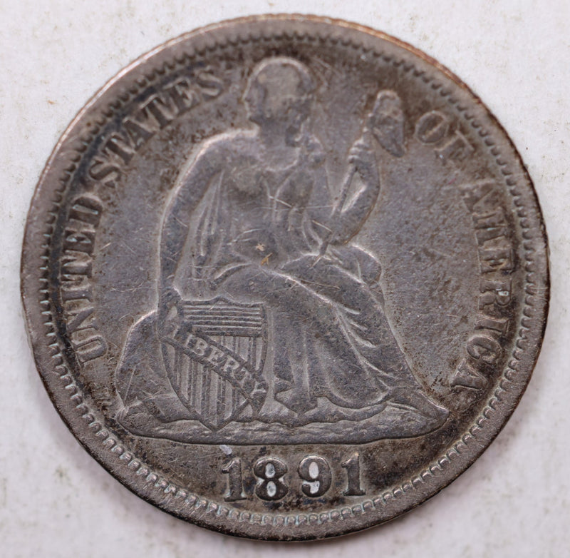 1891 Seated Liberty Dime, Collectible Circulated Coin, Store Sale