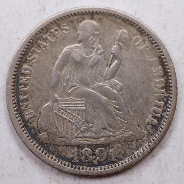 1891-O Seated Liberty Dime, Collectible Circulated Coin, Store Sale #DE781.