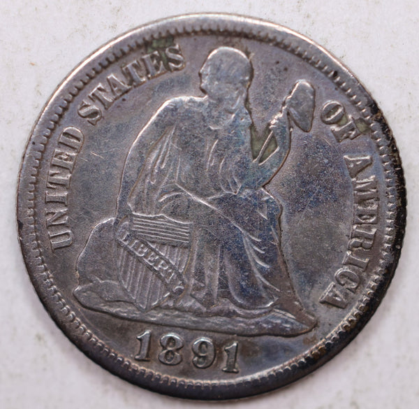 1891-S Seated Liberty Dime, Collectible Circulated Coin, Store Sale #DE782.