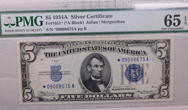 1934A., $1, Silver Certificate., PMG 65 EPQ., Star Note.,  Store #GSSC003