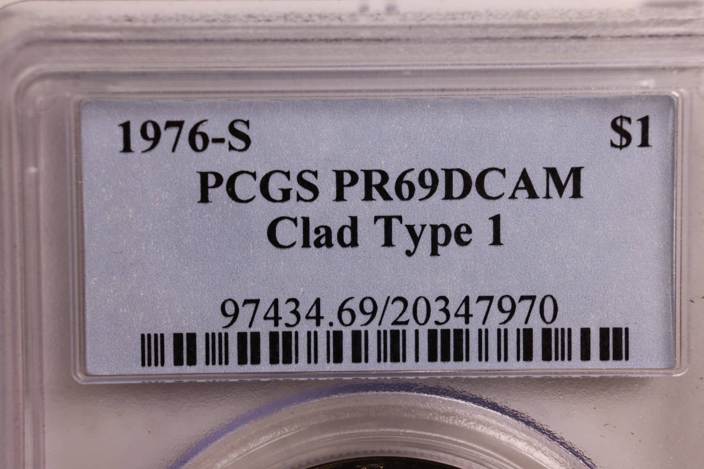 1976-S Proof Clad Eisenhower Dollar, Type-1, PCGS Proof-69 DCAM, Store #GDR0262.