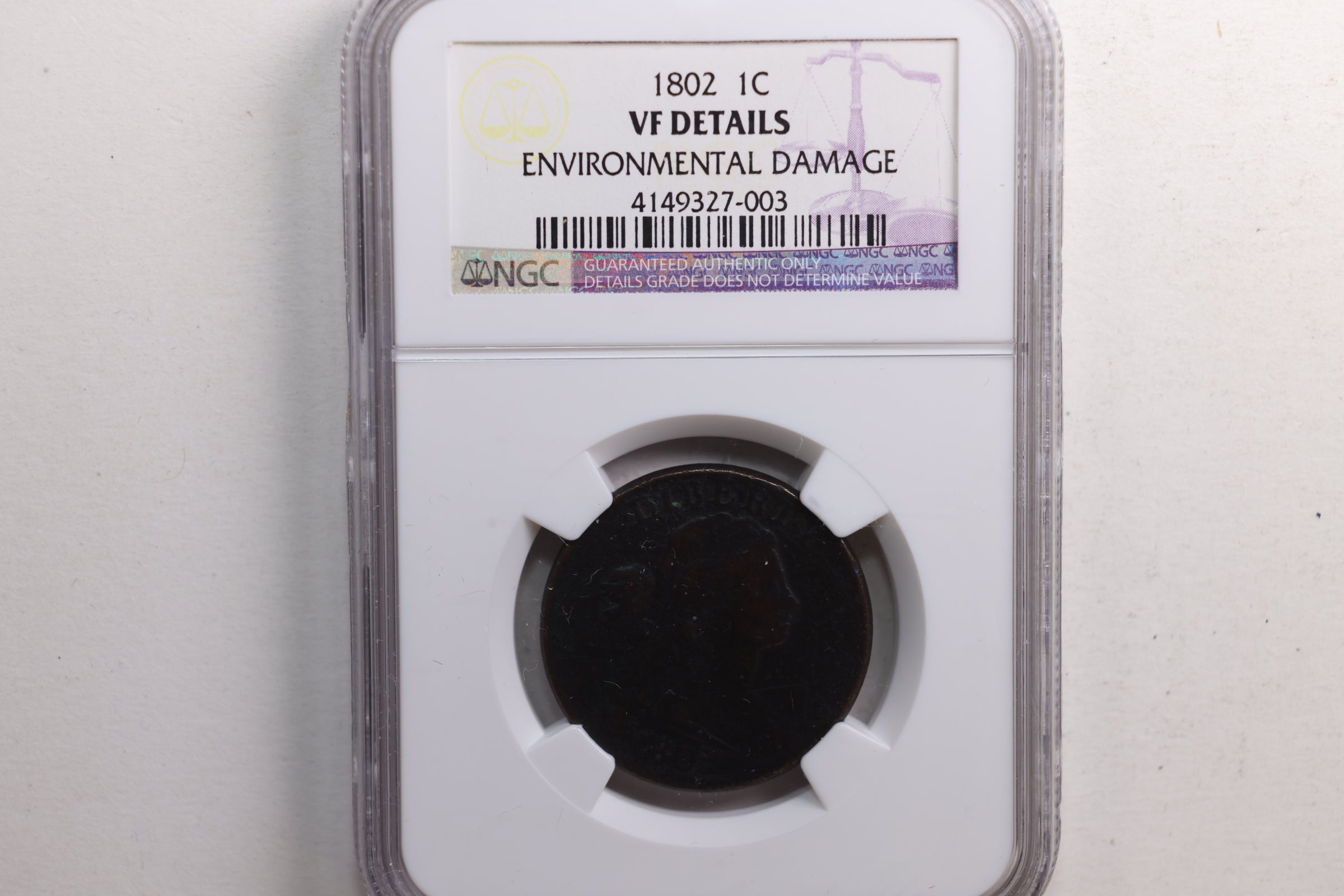 1802 Draped Bust Large Cent, NGC VF Details, Environmental Damage, Store #CT0696