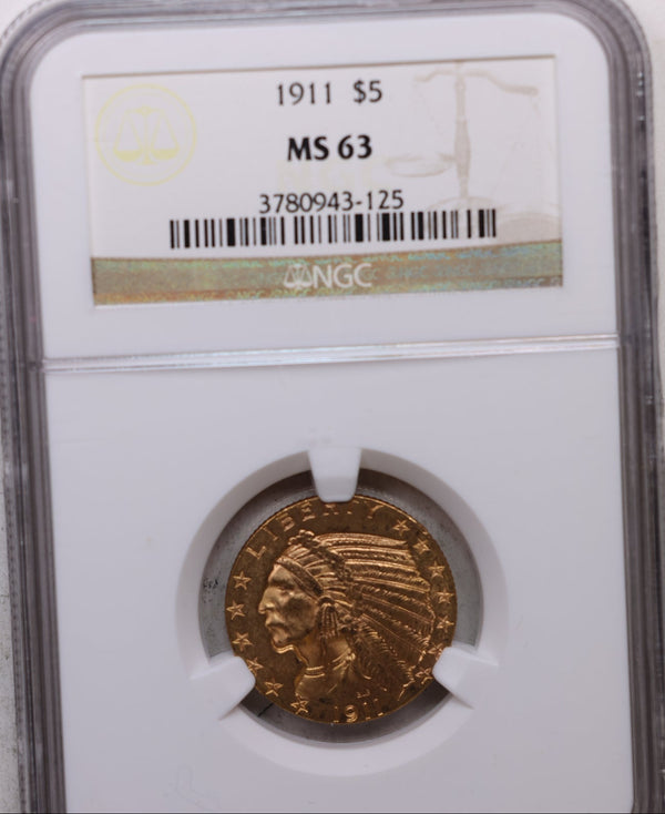 1911 Half Gold Eagle, Certified and Graded, NGC MS-63, Store Sale #G0135.