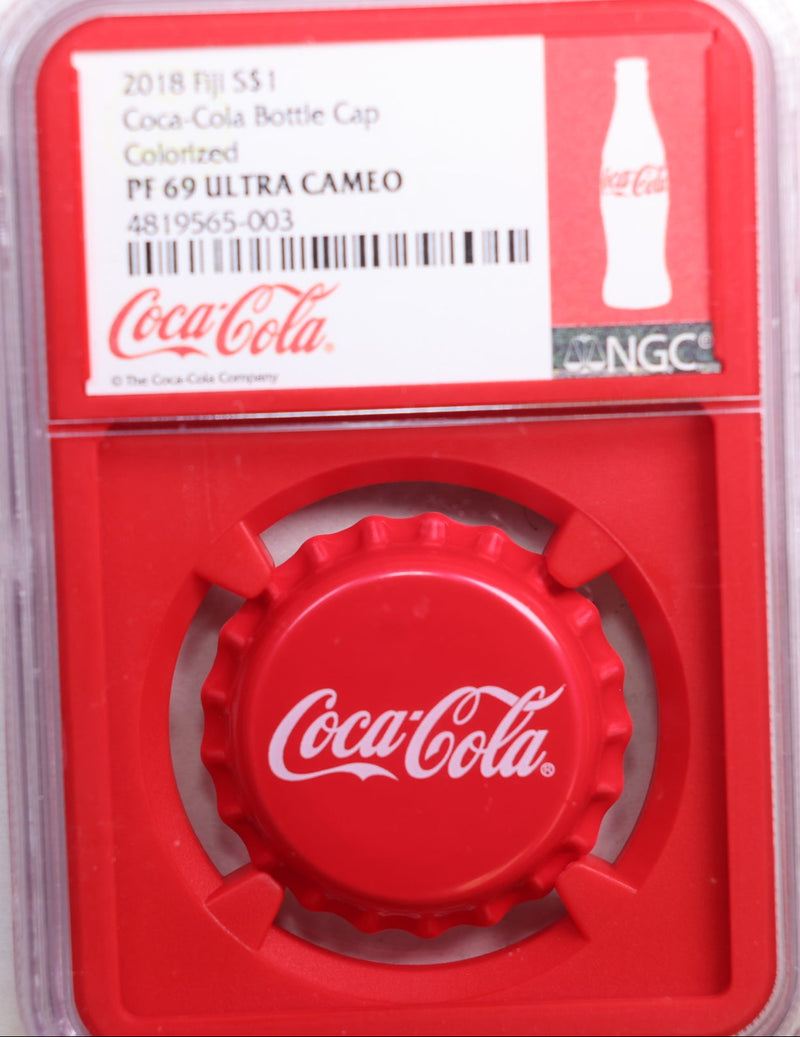 2018 Fiji S$1, Coca-Cola Bottle Cap, Colorized, NGC PF69. Store Sale S0002