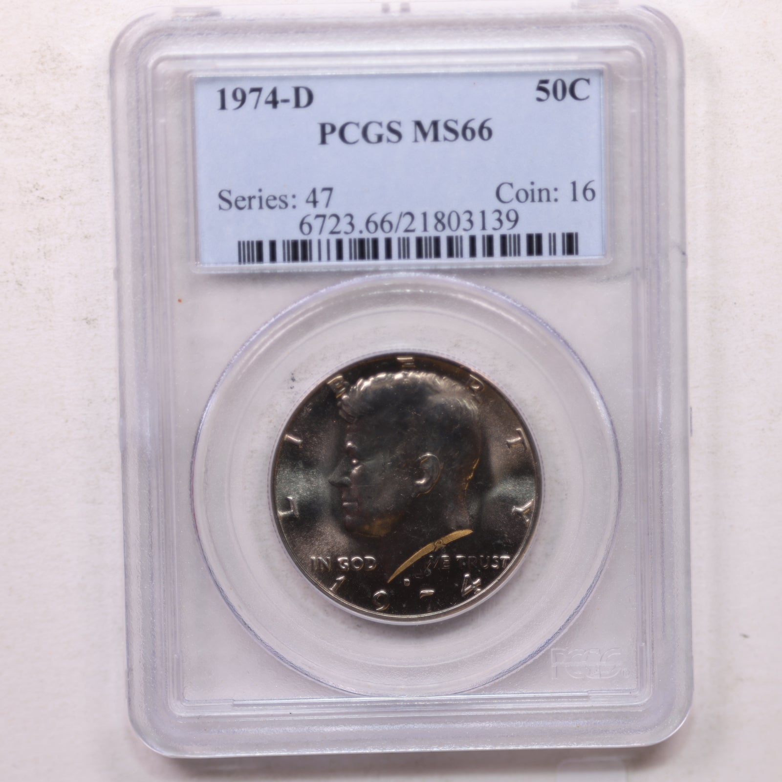 1974-D Kennedy Clad Half Dollar, Uncirculated Coin, PCGS MS-66, Store #GHR148.