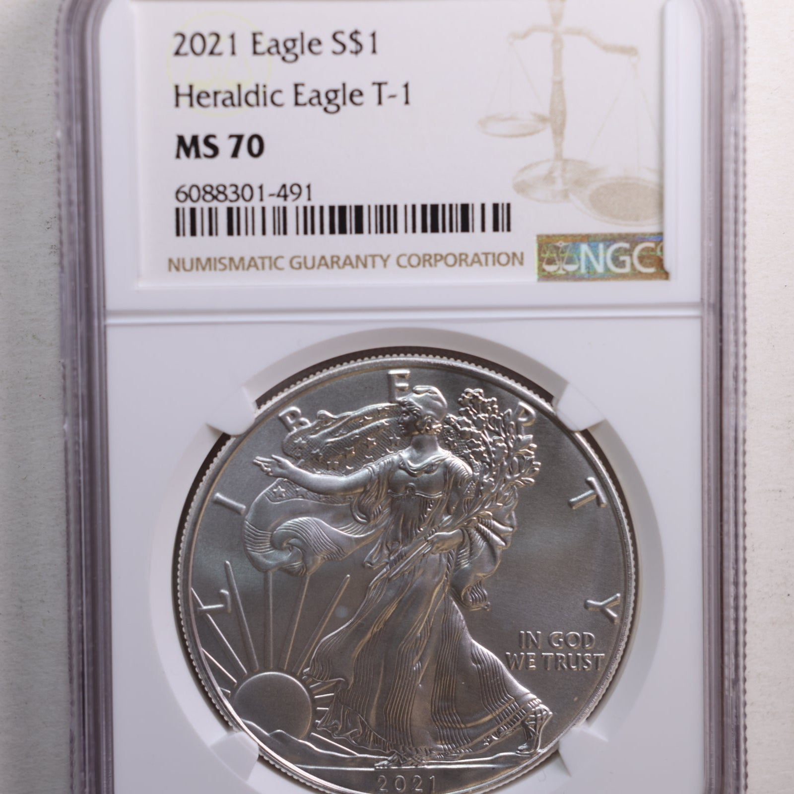 2021 American Silver Eagle, Type-1, NGC Graded MS-70, Store #AE0231