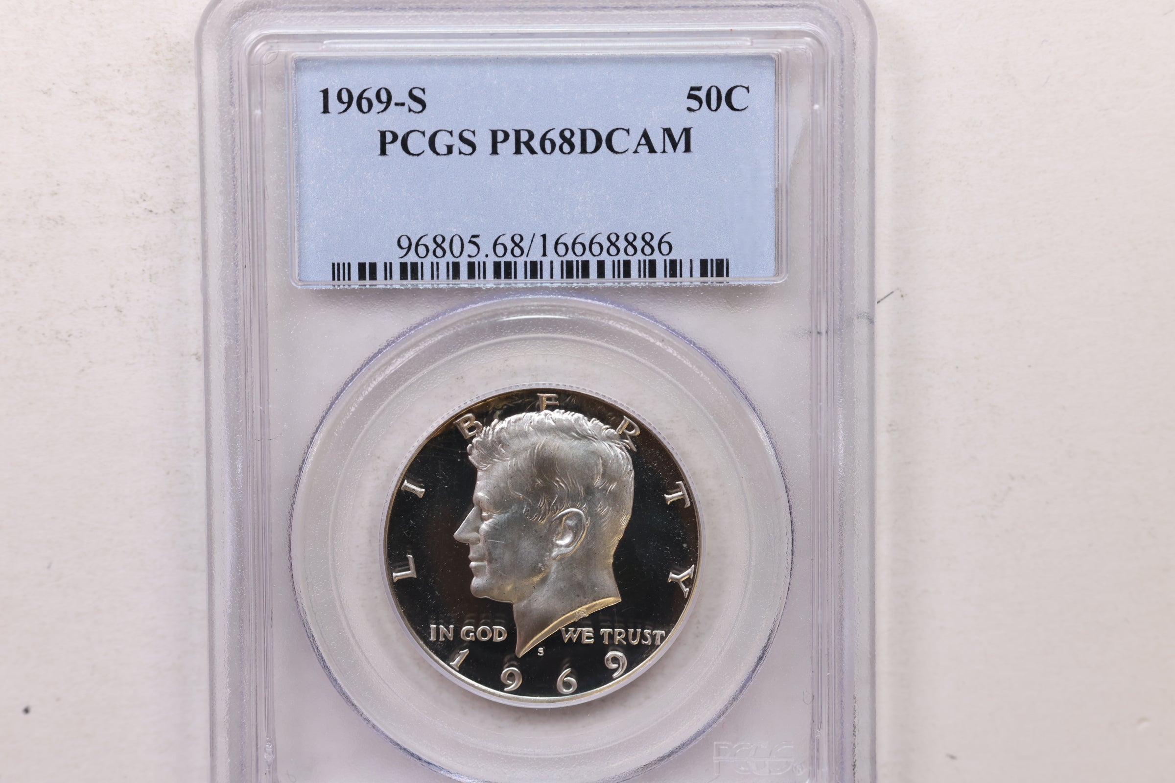 1969-S Kennedy Silver Clad Half Dollar, Uncirculated Coin, PCGS PR68, Store #GHR149.