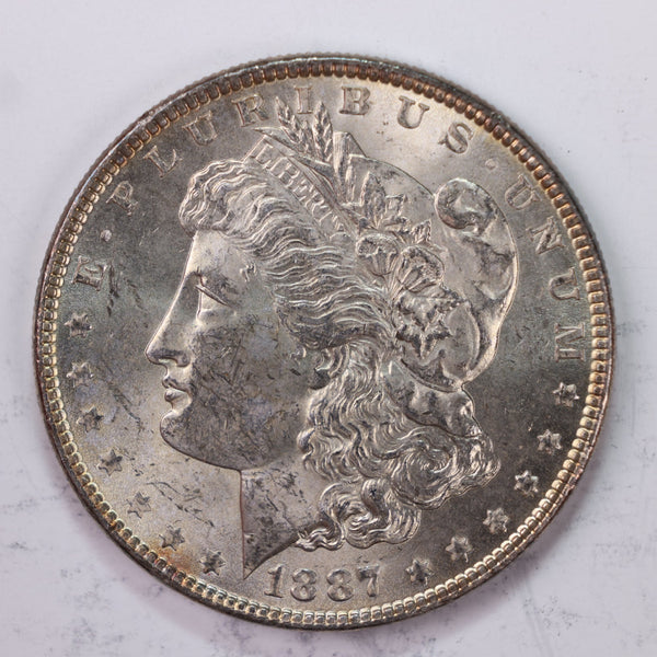 1887 Morgan Silver Dollar., Mint State., Un-Circulated Coin, Store #DR0559