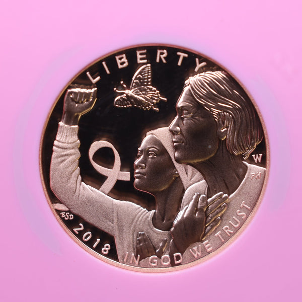 2018-W $5, Breast Cancer, Commemorative Gold Coin, ANACS PR70, Store #GMC255.