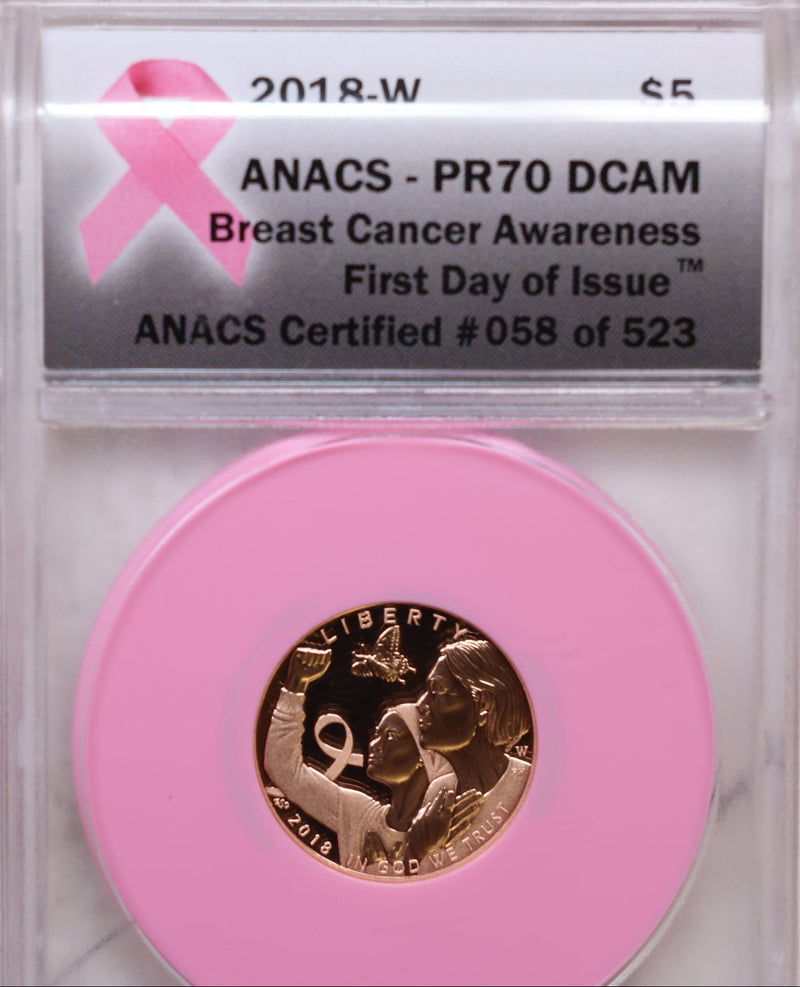 2018-W $5, Breast Cancer, Commemorative Gold Coin, ANACS PR70, Store