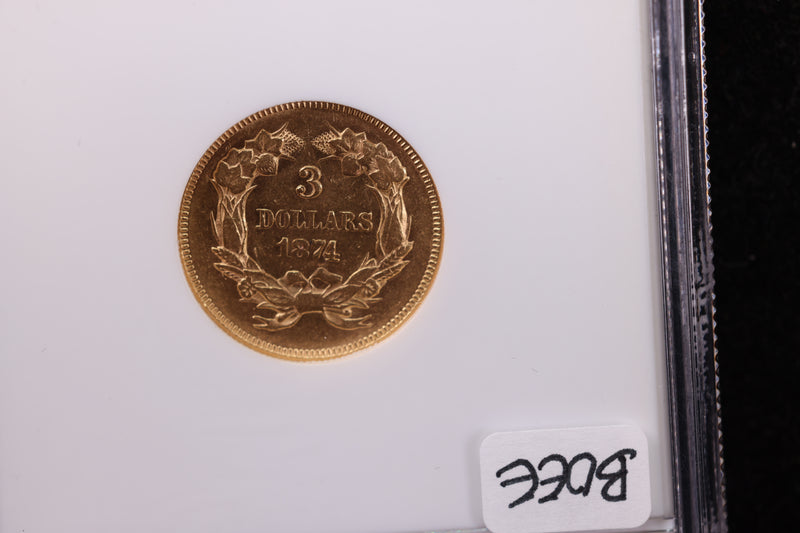 1874 $3 Gold Princess Head, NGC Certified AU-58. Store