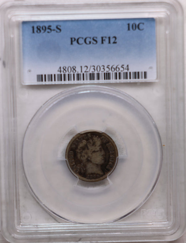 1895-S Barber Silver Dime, Circulated Coin, PCGS Fine-12, Store Sale #DE784