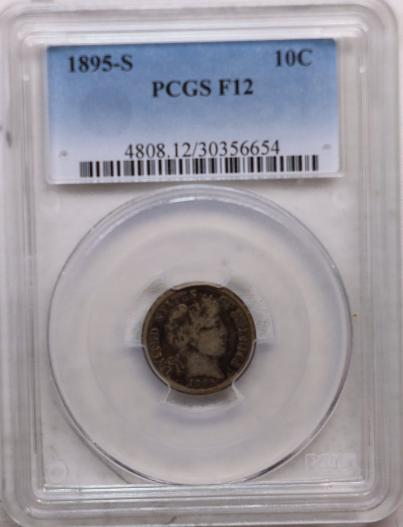 1895-S Barber Silver Dime, Circulated Coin, PCGS Fine-12, Store Sale
