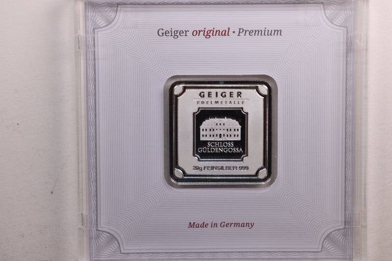 Geiger Original 20 Gram .9999 Silver Bar in Holder. Store Sale S0005.