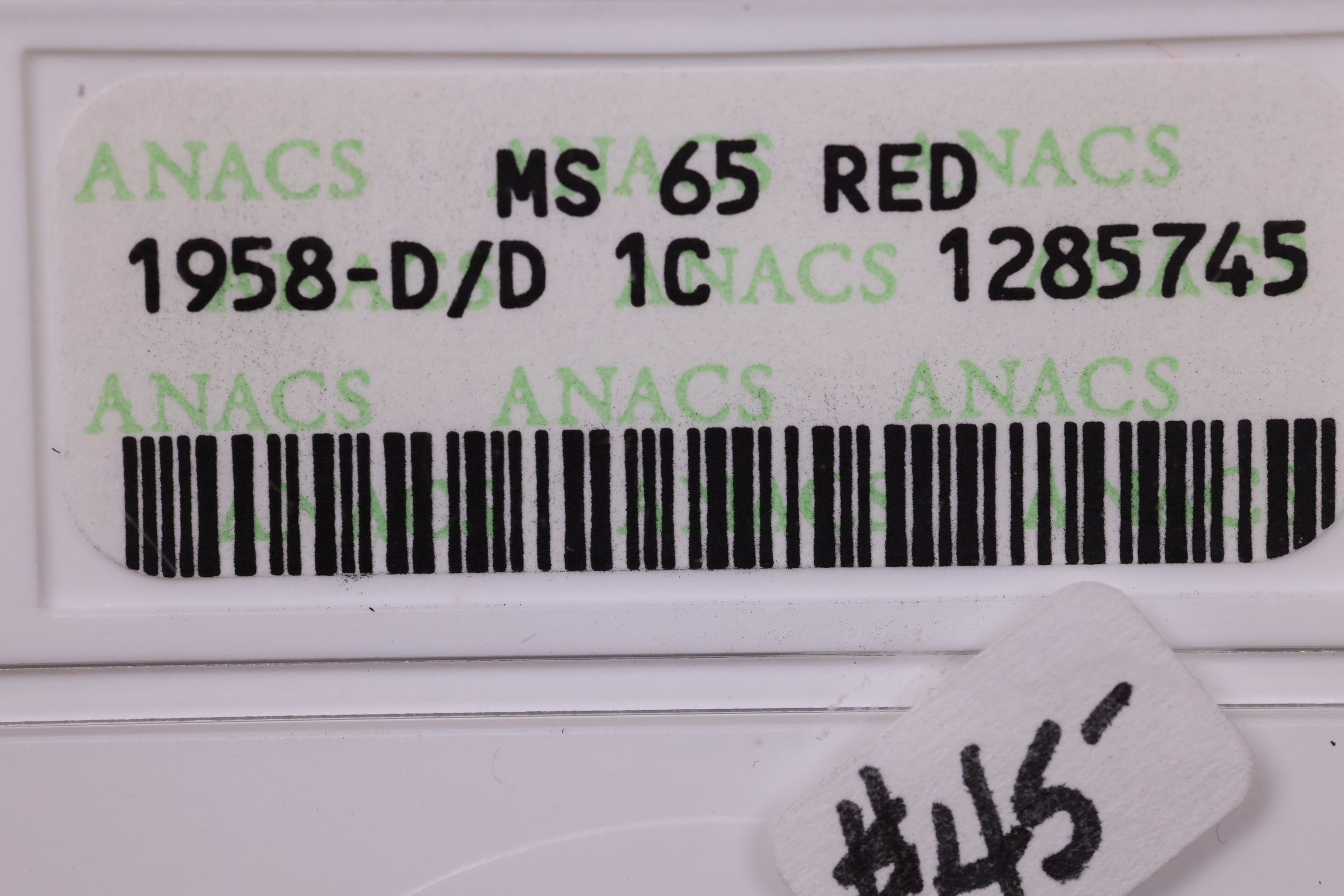 1958-D/D Lincoln Wheat Cents., ANACS MS65 Red. R.P.M.M., Store #0866