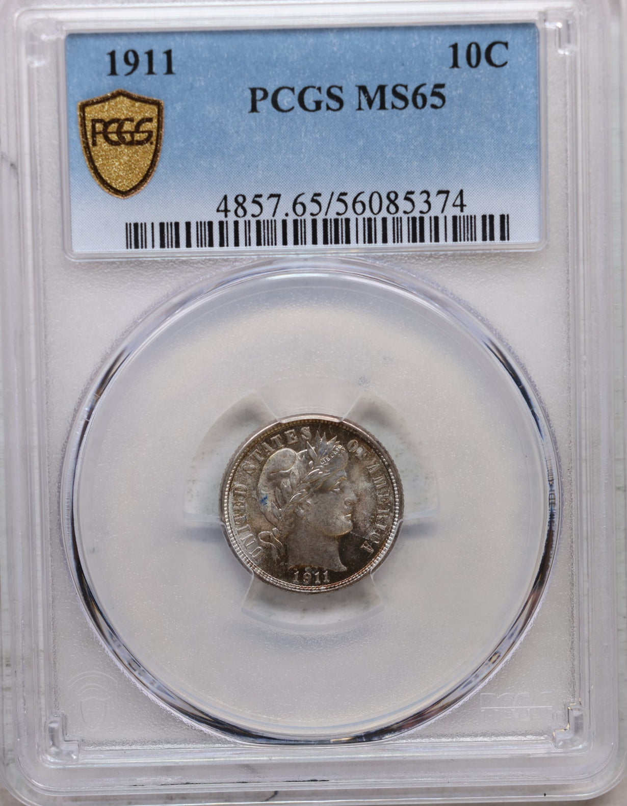 1911 Barber Silver Dime, Uncirculated Coin, PCGS MS-65, Store Sale #DE785.