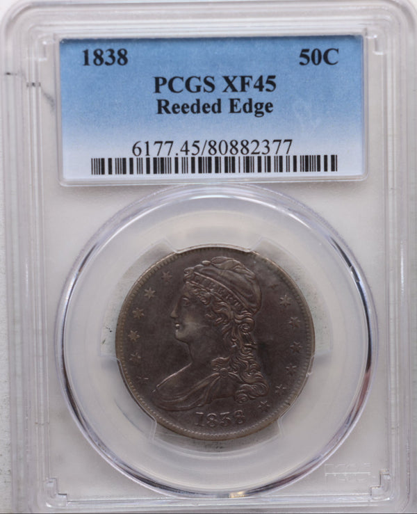 1838 Cap Bust Half Dollar, Reeded Edge, PCGS XF-45, Store Sale #GHR094