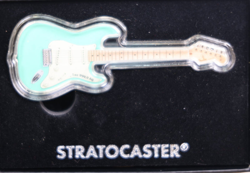 1 Troy Ounce Silver, Shaped and Formed into a Fender Guitar. Store Sale S0004.