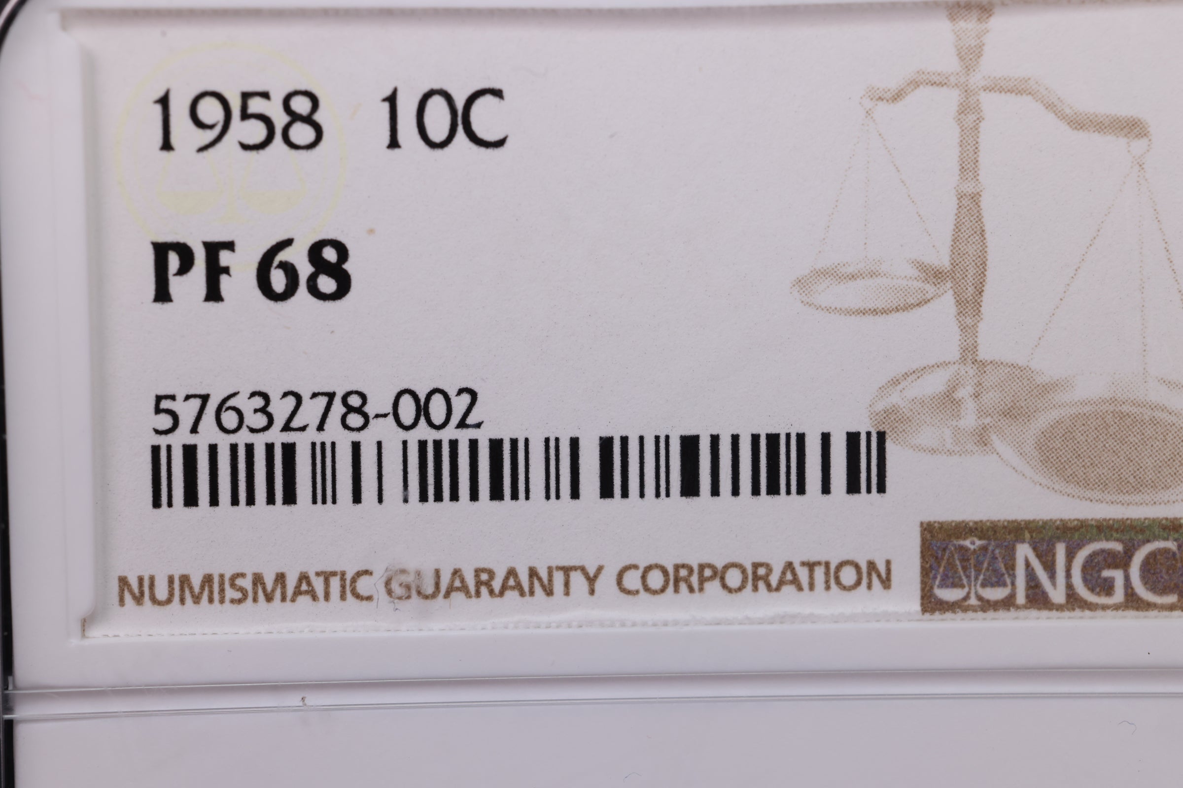 1958 Roosevelt Proof Silver Dime., NGC Graded PF-68. Store #30010