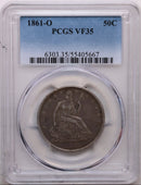 1861-O Seated Liberty Half Dollar, Circulated Coin, PCGS VF-35, Store