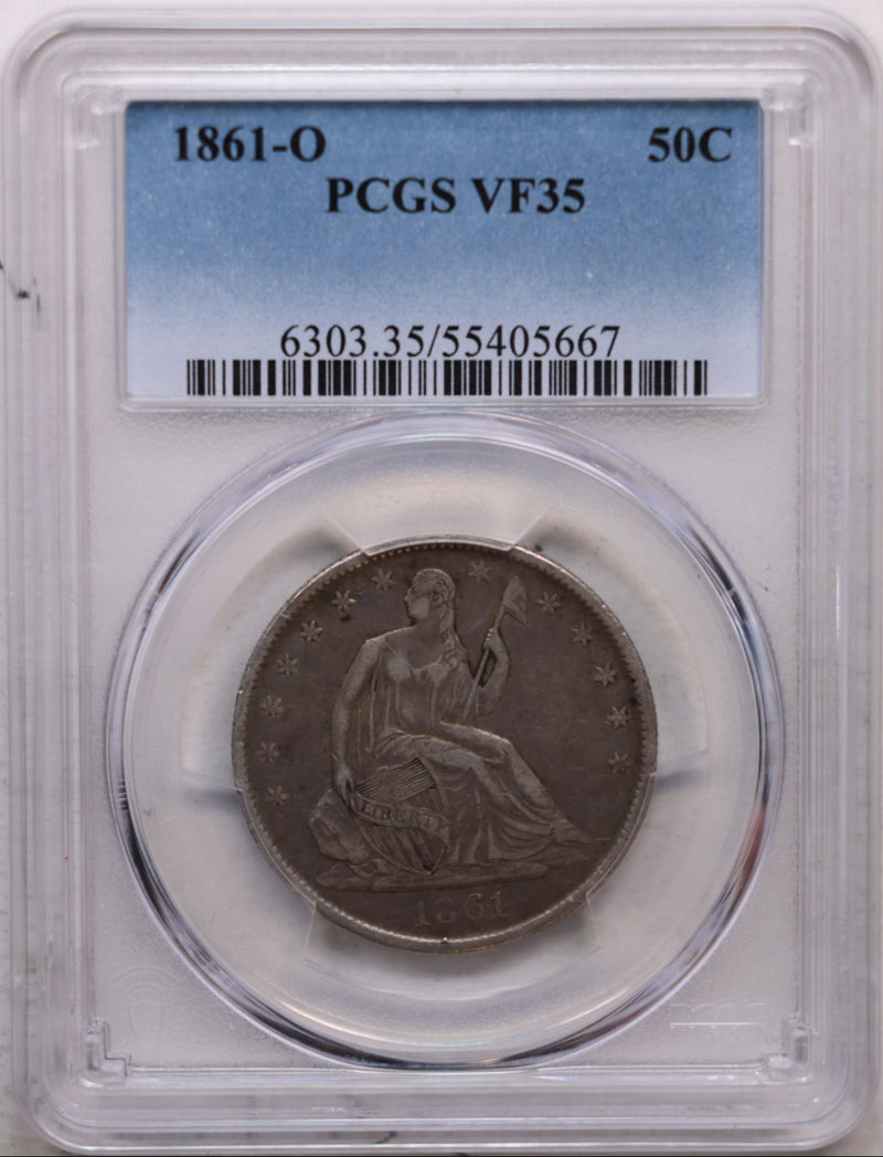 1861-O Seated Liberty Half Dollar, Circulated Coin, PCGS VF-35, Store