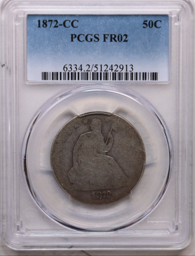 1872-CC Seated Liberty Half Dollar, Circulated Coin, PCGS FR-02, Store