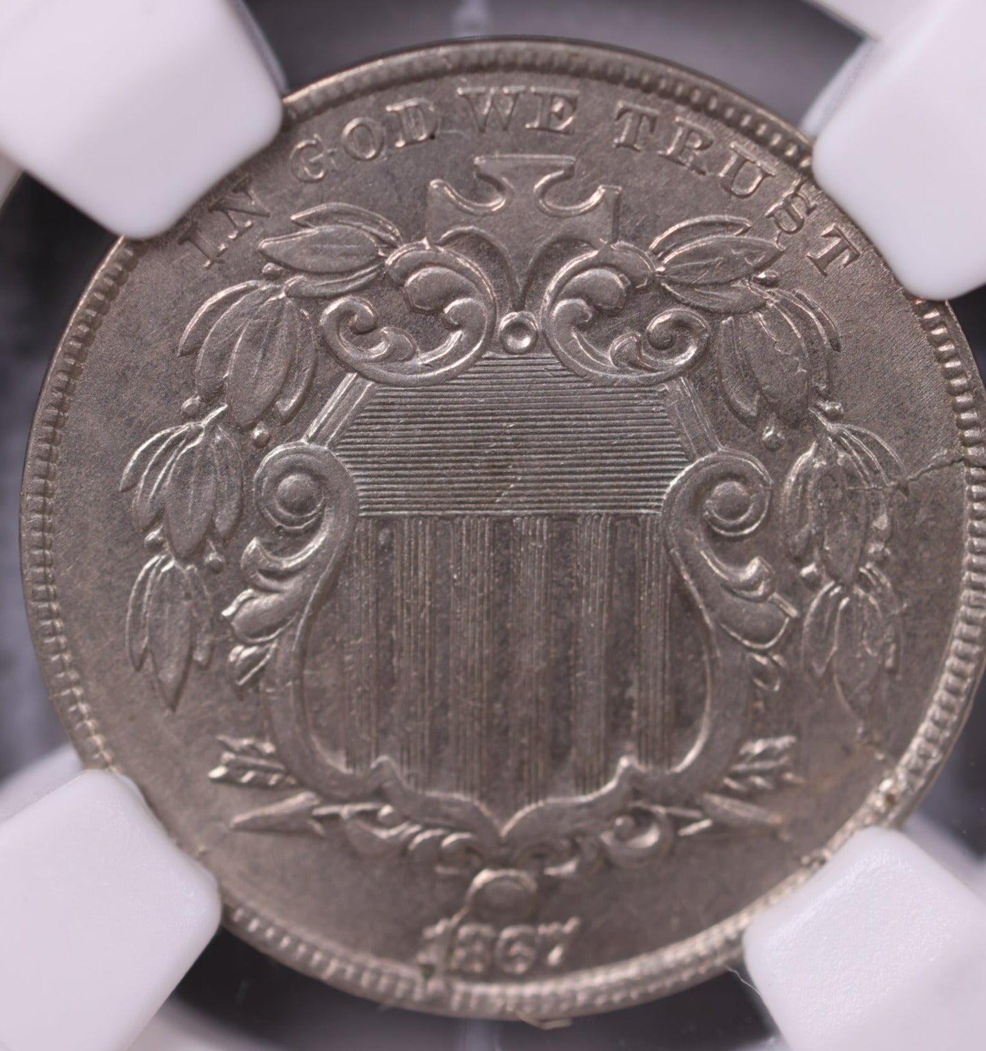 1867 Shield Nickel., 1867 over 1867, VP-015., NGC MS-61., Store #0871