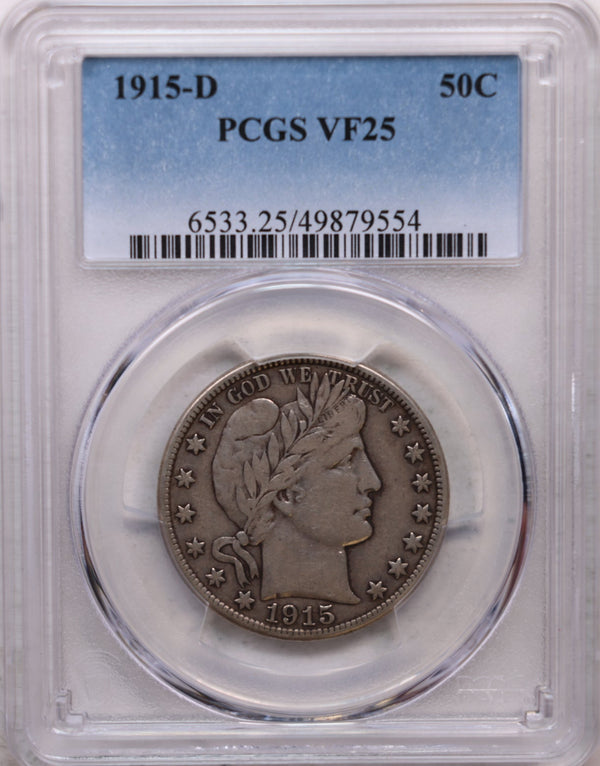 1915-D Barber Half Dollar, Circulated Coin, PCGS VF-25, Store Sale #HR0752.