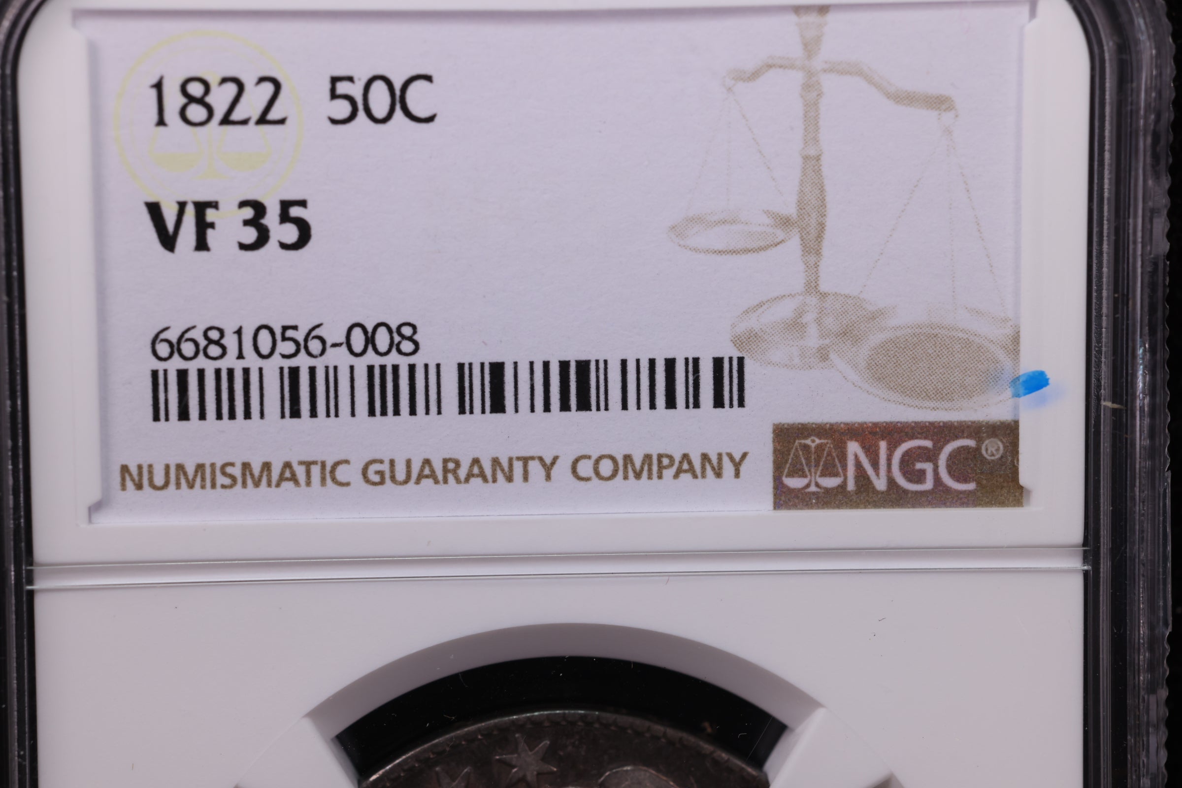 1822 Cap Bust Half Dollar., NGC Graded VF-35. Store #30016