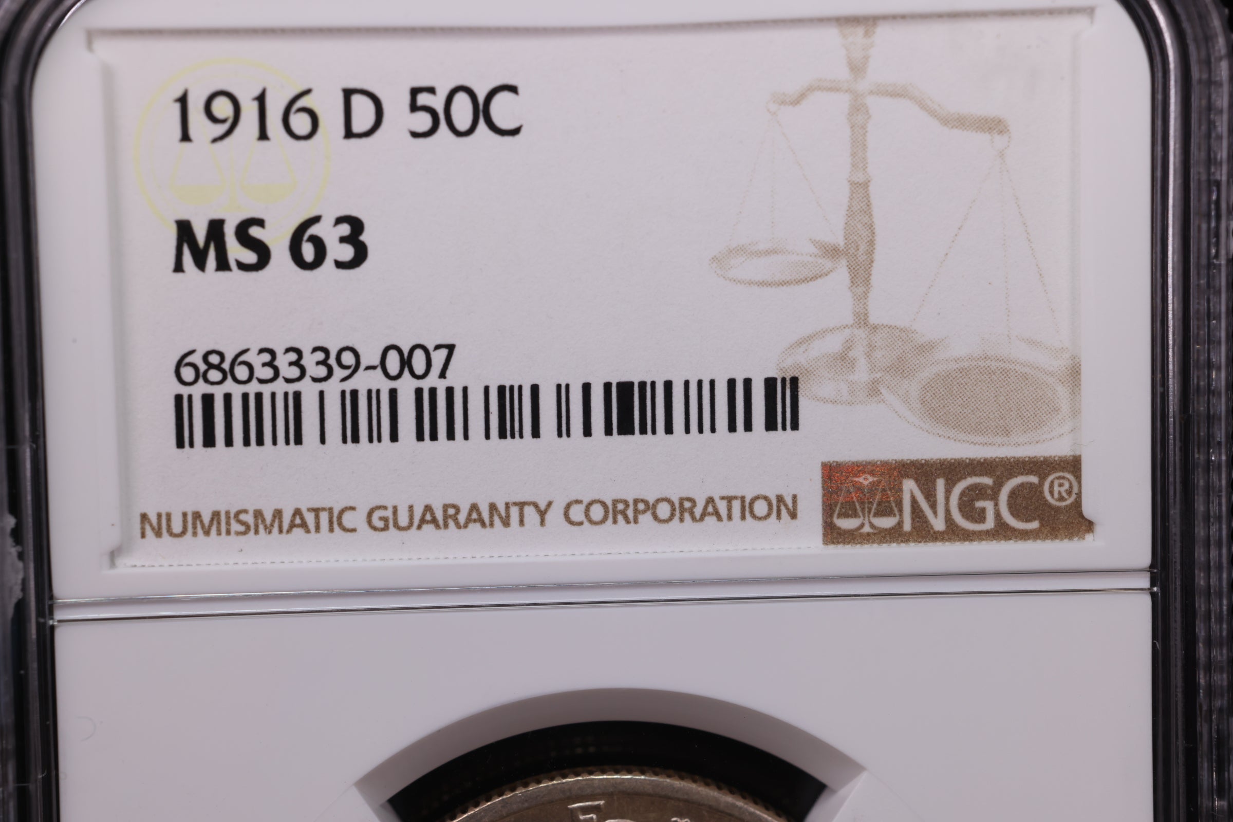 1916-D Walking Liberty Half Dollar, Uncirculated Coin, NGC Graded MS-63. Store #GHR121