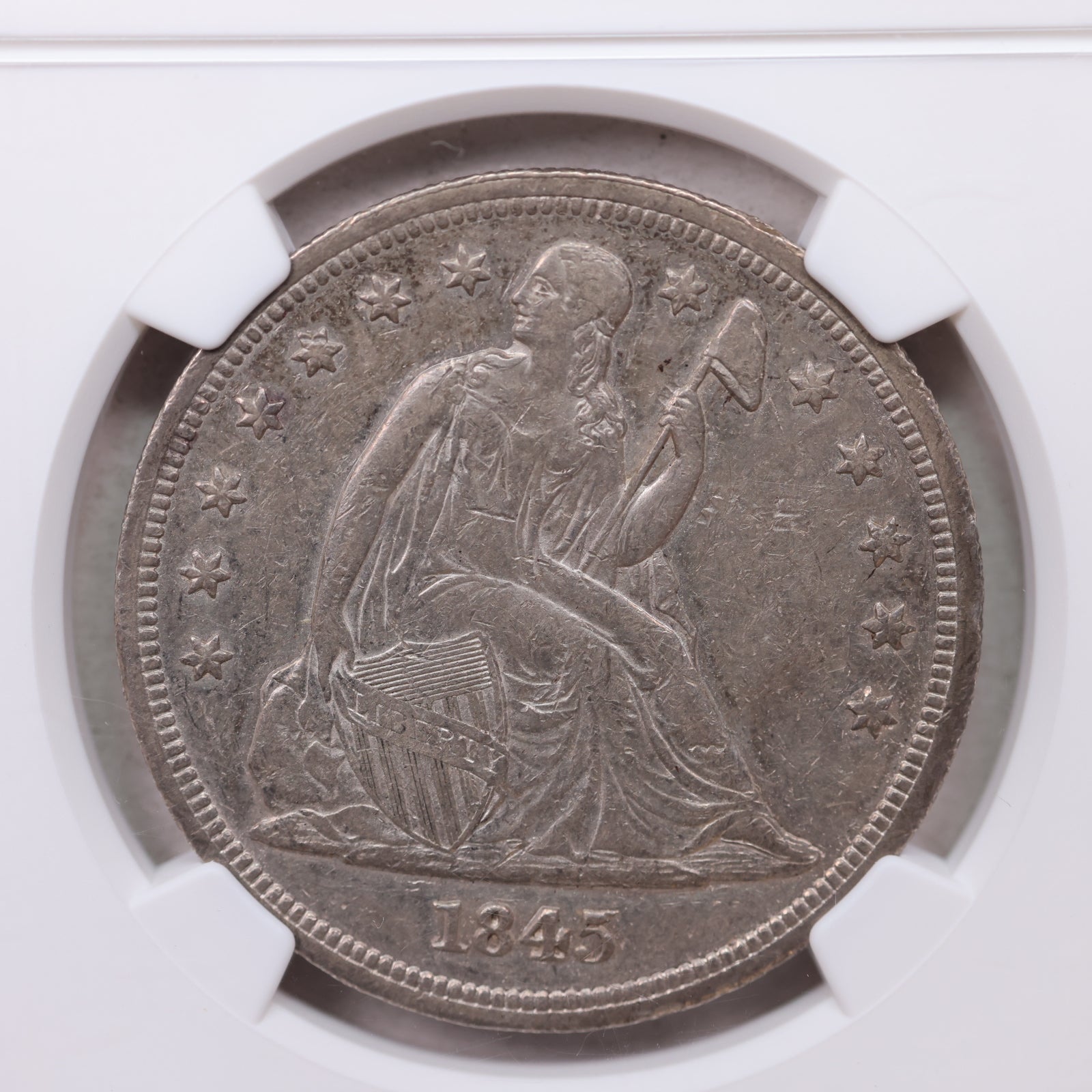 1845 Seated Liberty Silver Dollar, Circulated Coin, NGC AU-53, Store #GDR0329.