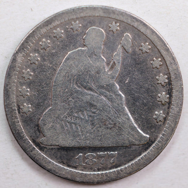 1877-CC Seated Liberty Quarter, Very Good Circulated Coin, Store #QR591