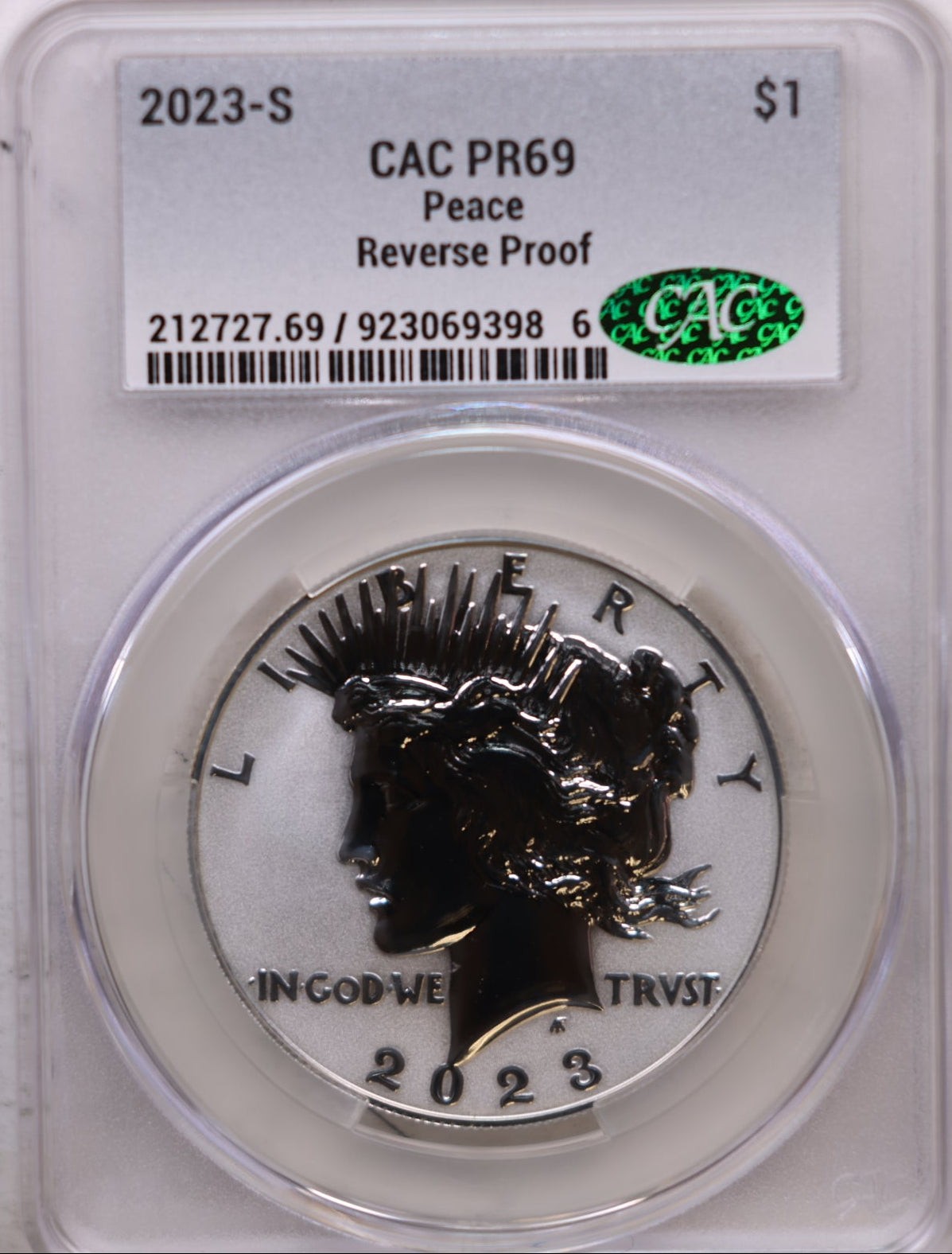 2023-S Peace Dollar Commemorative, Reverse Proof, CAC PF-69. Store Sale #GMC278.