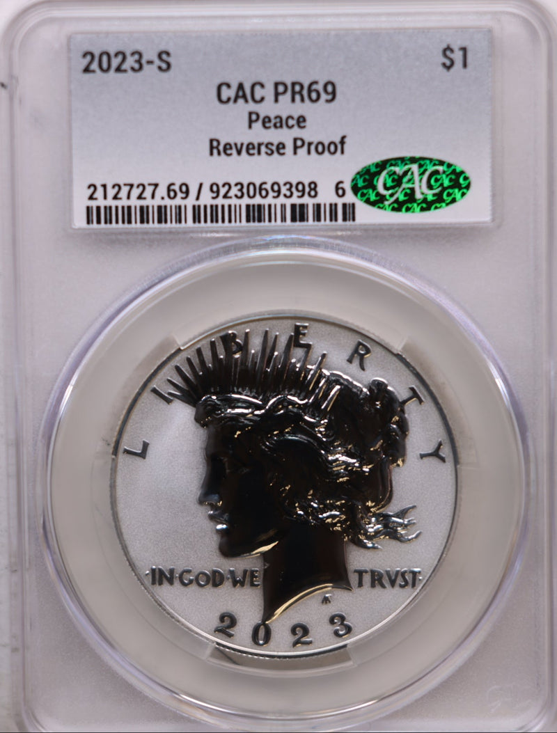 2023-S Peace Dollar Commemorative, Reverse Proof, CAC PF-69. Store Sale