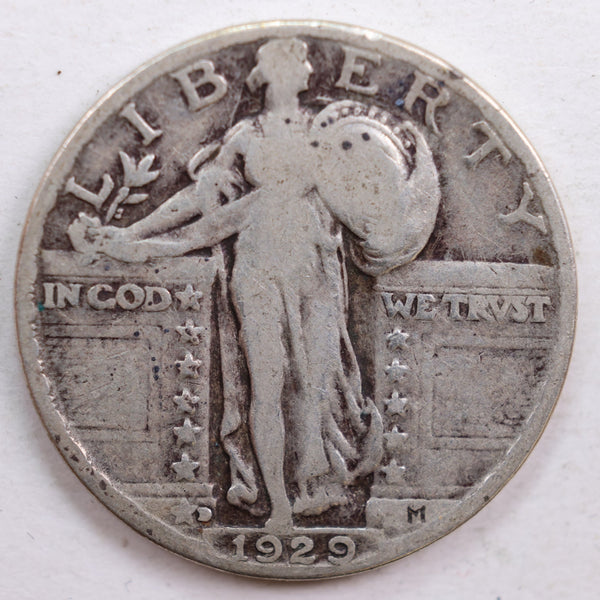 1929-D Standing Liberty Quarter, Very Good Circulated Coin, Store #QR593