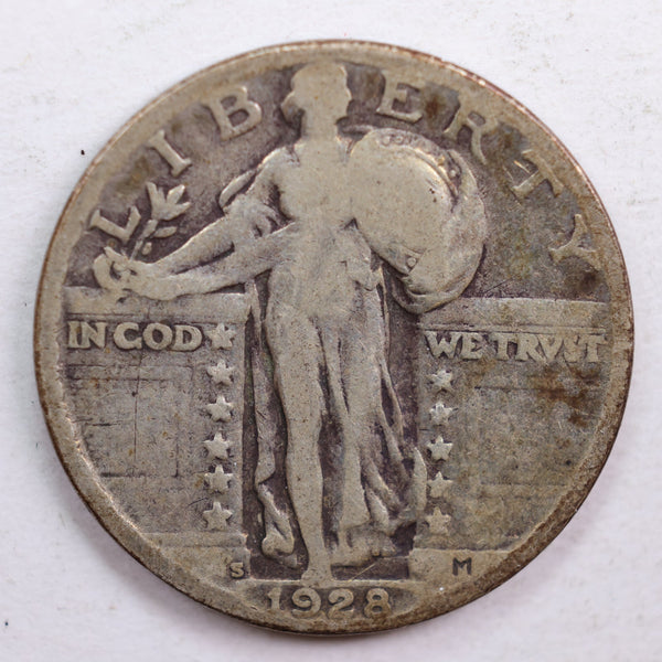 1928-S Standing Liberty Quarter, Very Good Circulated Coin, Store #QR599