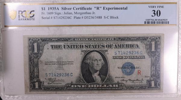 1935A Silver Certificate., "R" Experimental., FR 1609., PCGS VF-30., Store #GSSC022